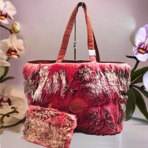 Chanel lapin Bordeaux Fur Red and Brown Tote Bag